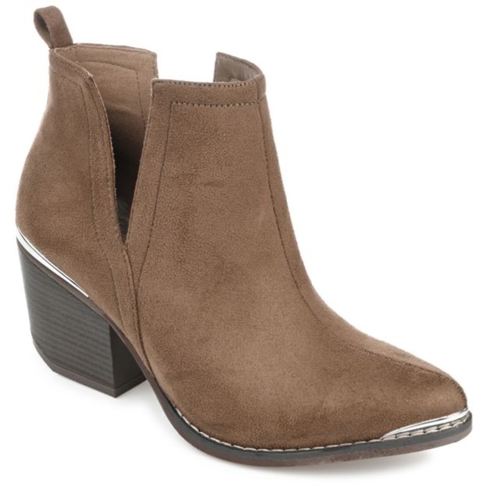 Western cowgirl pull on stacked heel booties suede